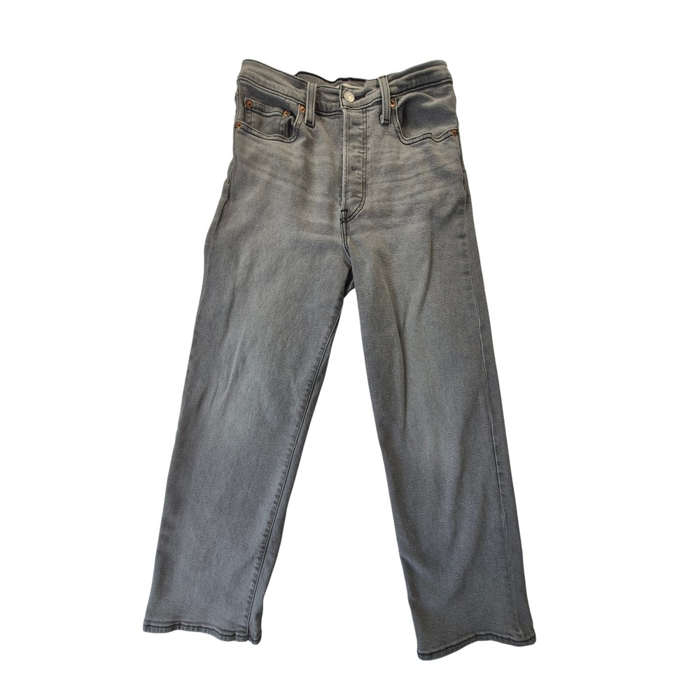 Levi's Ribcage Straight Ankle Jeans Womens 28 Gray High Rise Button Fly 72693